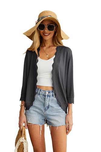 GRECERELLE Women's 3/4 Sleeve Summer Lightweight Knit Cardigan Sweater - color: Dark Gray, size: Large