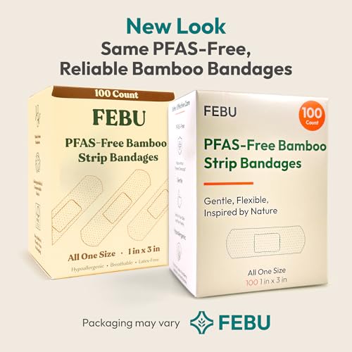 FEBU PFAS Free Bamboo Fabric Bandages, 1in x 3in, 100 Count Pack - style: Strips – Standard One Size (100 Count)