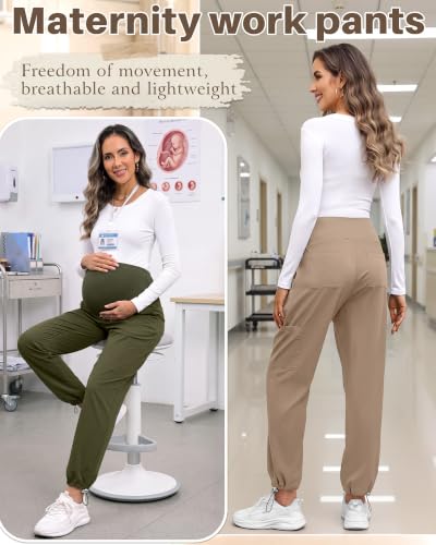 Locoowai 3 Pack Women's Maternity Jogger Scrub Pants with Pocket - color: Gray, Army Green, Khaki, size: Medium