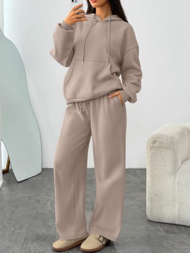 Trendy Queen Womens 2 Piece Lounge Sweat Sets Matching Sweatsuits - color: Coffeegery, size: Large