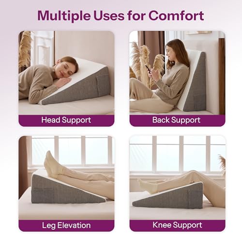 Wedge Pillow with Foam Top for Sleeping,Reading and Rest, 8 Inch Elevated Support Triangle Bed Pillow for Legs and Back Support with Washable Cover - size: 25 x 24 x 8 inches (Pack of 1)
