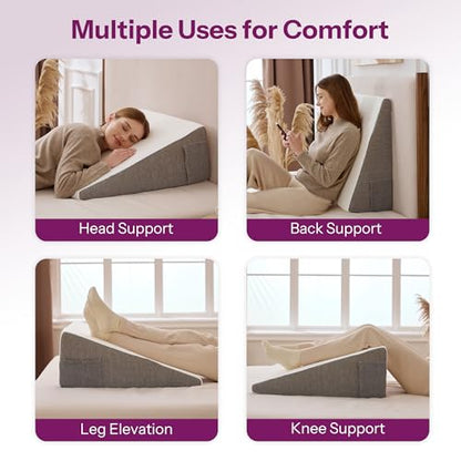 Wedge Pillow with Foam Top for Sleeping,Reading and Rest, 8 Inch Elevated Support Triangle Bed Pillow for Legs and Back Support with Washable Cover - size: 25 x 24 x 8 inches (Pack of 1)