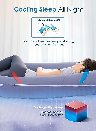 QUEEN ROSE Cooling Pregnancy Pillow, U Shaped Maternity Body Pillow, Blue - color: Blue