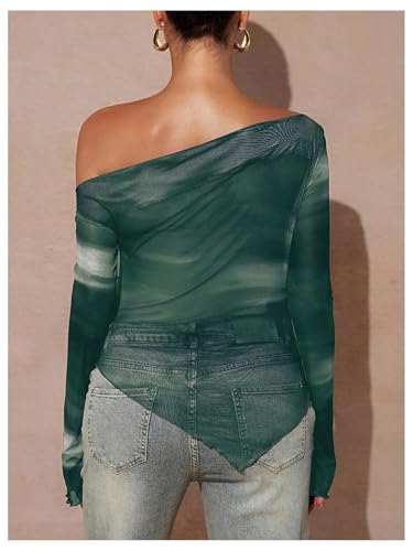 MakeMeChic Women's Maternity Clothes Fall Tie Dye Asymmetrical Blouse Tops - color: Green, size: X-Large