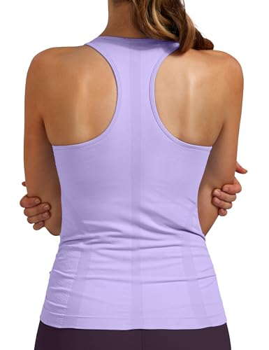Women's Seamless Side-Ruched Racerback Tank Top - color: Light Purple, size: Large