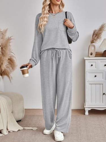 AUTOMET Womens Sweatsuits 2 Piece Lounge Matching Sweat Sets Fall Outfits - color: Grey, size: Medium