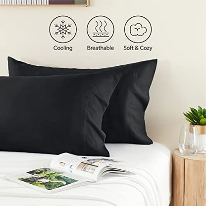 BEDELITE Pillow Cases Standard Size 2Pcs, Rayon Derived from Bamboo, Black - color: Black, size: 2 Pack Standard（20"X 26"）