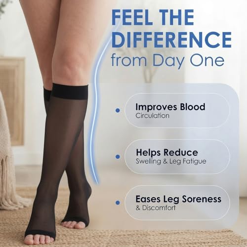 ABSOLUTE SUPPORT 3 Pairs Women Sheer Compression Socks 15-20mmHg - color: Black, size: 6X-Large