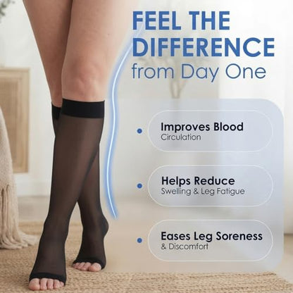 ABSOLUTE SUPPORT 3 Pairs Women Sheer Compression Socks 15-20mmHg - color: Black, size: 6X-Large