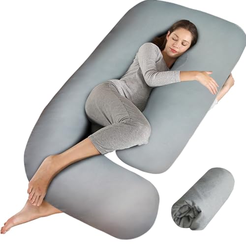 Pregnancy Pillow Cover (ONLY Pillowcase) - G Shaped Pillow Case - Maternity Body Pillow Cover - Removable Soft Cotton Cover (Grey) - color: Grey