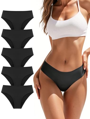 TIICHOO Period Underwear for Women Seamless Leakproof Bikini 5 Pack - color: Black, size: Large