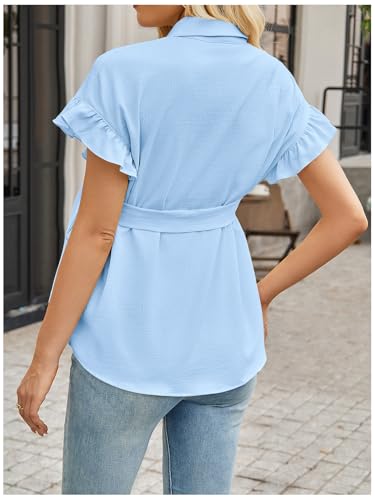 MakeMeChic Women's Maternity Nursing Work Blouse Pregnancy Ruffle Tops - color: Light Blue, size: X-Large