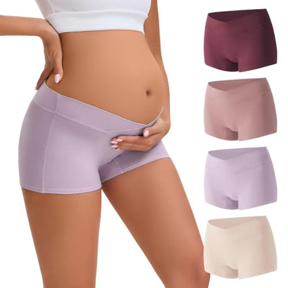 INNERSY Women's Maternity Underwear Cotton Pregnancy Boyshorts 4-Pack - color: Lavender, size: Large