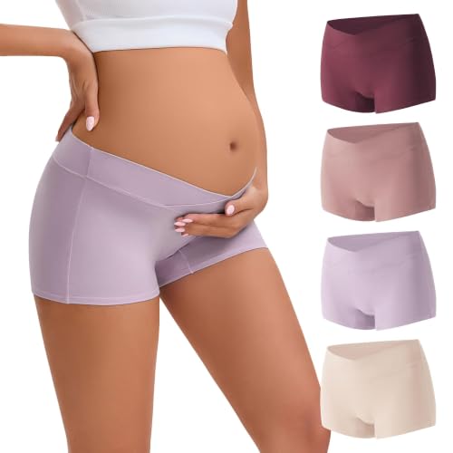INNERSY Women's Maternity Underwear Cotton Pregnancy Boyshorts 4-Pack - color: Lavender, size: Medium