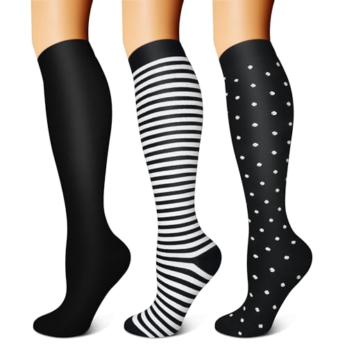 FEYHAY Copper Compression Socks (3 Pairs) 15-20 mmHg Circulation is Best Athletic & Daily for Men & Women, Running, Climbing - color: 10 Stripe, size: Small-Medium