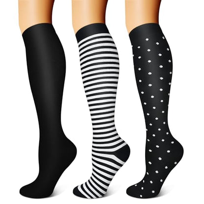 FEYHAY Copper Compression Socks (3 Pairs) 15-20 mmHg Circulation is Best Athletic & Daily for Men & Women, Running, Climbing - color: 10 Stripe, size: Small-Medium