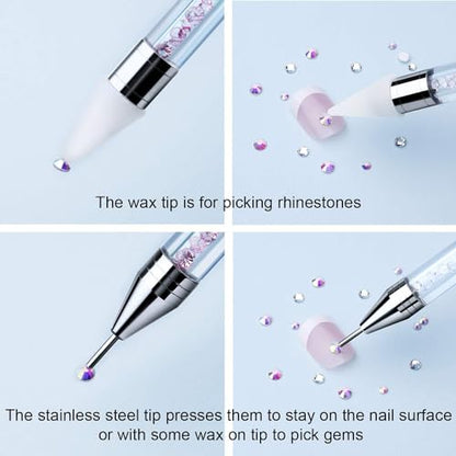 Tatuo 2 Pieces Rhinestone Picker Dotting Pen, Wax Pencil Pen, Pink White - color: Pink, White