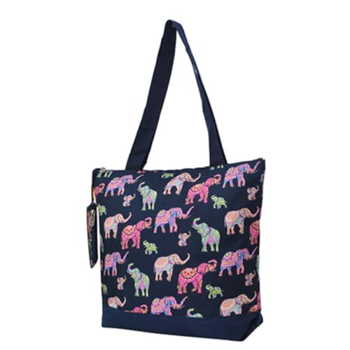 NGIL Medium Canvas Tote Bag with Coin Purse - color: Bohemian Elephant-navy