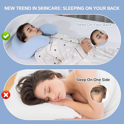 ROYALAY Back Sleeping Training Pillow, Memory Foam Beauty Pillow with Adjustable Height, Neck & Shoulder Support, 2 Washable Covers, Blue