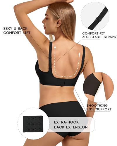 VQJ Women's Wireless Push Up Bra, Jelly Seamless Full Coverage T-Shirt Bra - color: Classic Black, size: Medium