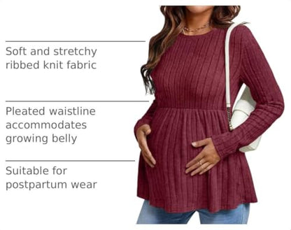 Maternity Shirts Dressy Long Sleeve Pregnancy Fall Tops Work Blouses - color: Wine Red, size: Medium