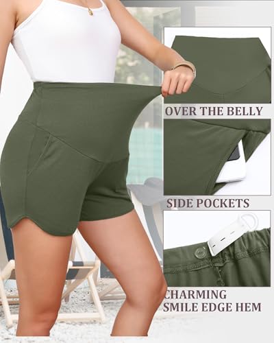 3 Pack Women's Maternity Shorts - color: Army Green, Light Grey, Black, size: X-Large