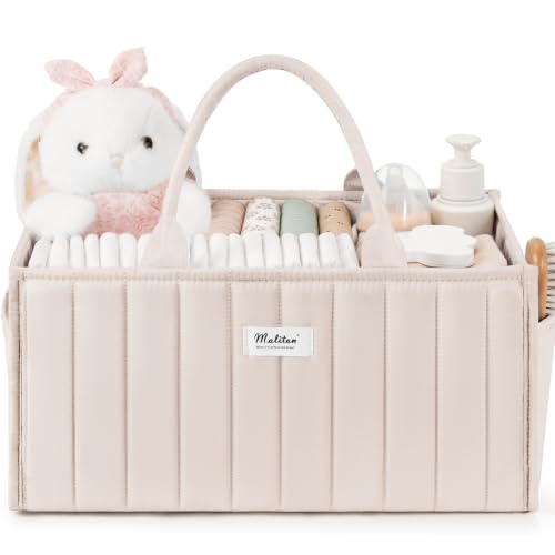 Maliton Baby Diaper Caddy Organizer with 2 Side Pockets, Portable, Beige - color: Beige