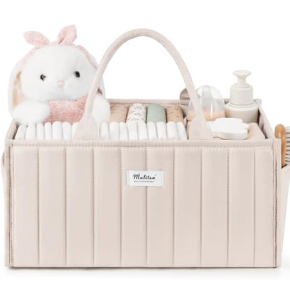 Maliton Baby Diaper Caddy Organizer with 2 Side Pockets, Portable, Beige - color: Beige