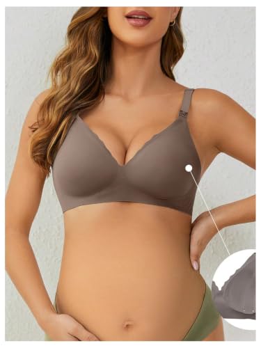 OYOANGLE Women's Maternity Nursing Bra Wireless Push Up Breastfeeding Bras - color: Dark Brown, size: Medium