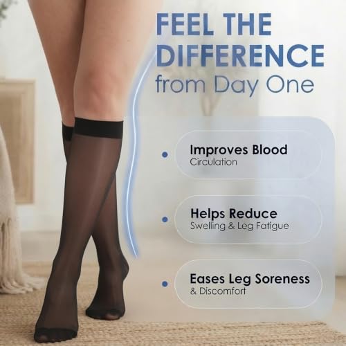 ABSOLUTE SUPPORT Sheer Womens Compression Socks 15-20 mmHg - color: Black, size: 3X-Large