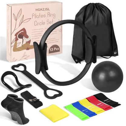 Pilates Kit for Women 13PCS, Pilates Ring Ball Resistance Bands Workout Set - color: Black