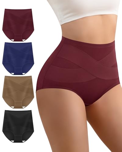 Women's Cotton Underwear High Waisted Post Partum Soft Panties 4 Pack - color: C-multicolor, size: Large