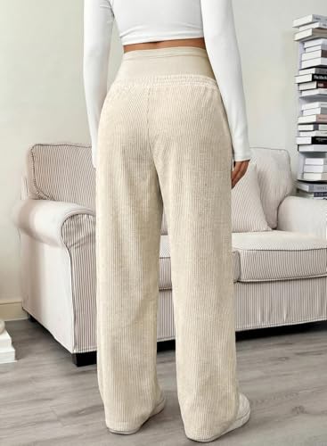 BLENCOT Maternity Pants Over Belly Wide Leg Pregnancy Casual Sweatpants - color: Beige, size: Large