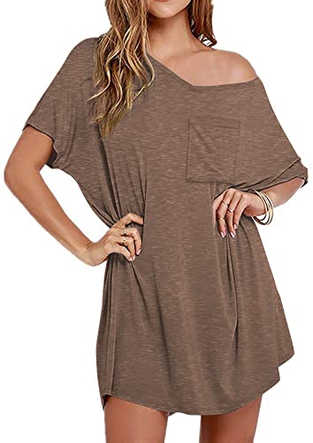 Ekouaer Cotton Nightgowns for Women Oversized Sleep Shirt Tshirt Night Gown - color: Brown, size: Small
