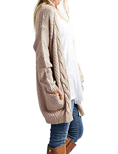 GRECERELLE Womens Fall Winter Long Sleeve Cardigans Sweater with Pockets - color: Khaki, size: 3X-Large