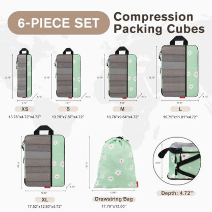 U+U 6 Set Compression Packing Cubes, Travel Organizers (Daisy) - color: Daisy, size: 6 Set