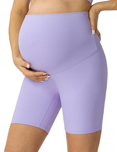 POSHDIVAH Ribbed Maternity Biker Shorts for Women 5"/8" - color: 5" Purple, size: Small