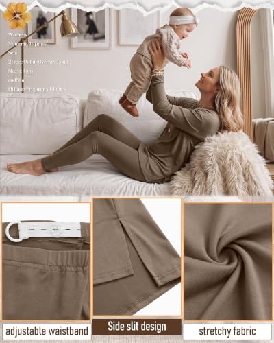 Neer 2 Pack Maternity Pajama Sets 2 Piece Outfits - color: Coffee, Black, size: XX-Large