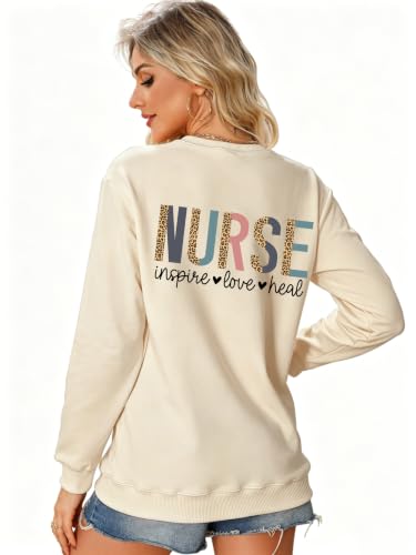 Nurse Sweatshirts for Women Nurse Inspire Love Heal Inspirational Pullovers - color: Khaki, size: Medium