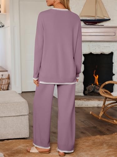 LILLUSORY Lounge Sets Womens 2 Piece Matching 2026 Fall Knit Sweater Set - color: Dusty Mauve, size: Medium