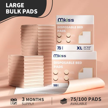 MKISS 30" x 36" Disposable Bed Pads [75 Counts], Heavy Absorbency Underpad - size: 30"x36"(75 Count)