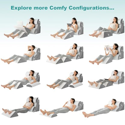 Hansleep Bed Wedge Pillow Set for After Surgery 6P, Reading Pillows, 23" - color: White, size: 6pcs-23.6x27''