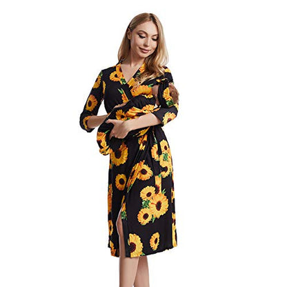 Galabloomer Maternity Robe and Receiving Blanket, Matching Mommy Labor Robe - color: Black, size: Large