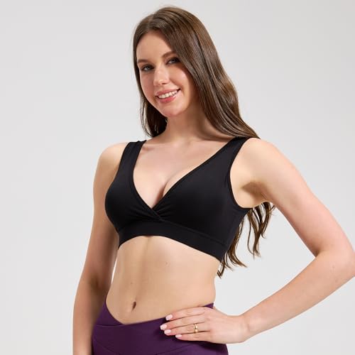 netdraw Padded Bamboo Viscose Nursing Sleep Bra - color: Plain Black, size: X-Large