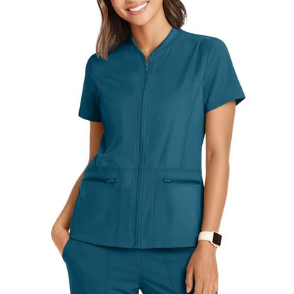 Oakgarden Womens Scrub Top Short Sleeve Nurse Shirts - color: Blue Green, size: Small