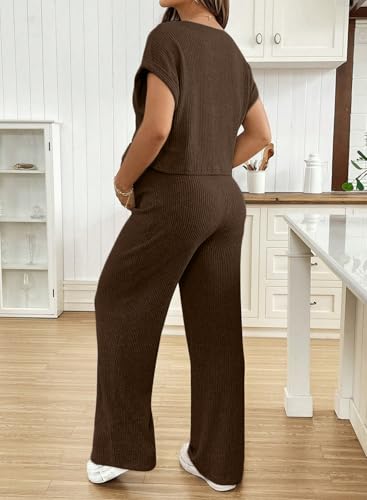 BLENCOT Maternity Sets Summer Ribbed Knit Pajamas Outfits - color: Coffee, size: X-Large