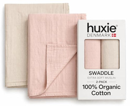 Swaddle Blankets, 100% Organic Cotton Muslin, 47"x47" 2-Pack - color: 2-pack Fog/Blush