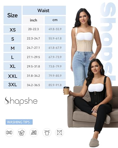 SHAPSHE Waist Trainer for Women Tummy Control Corset Back Support Tan XS
