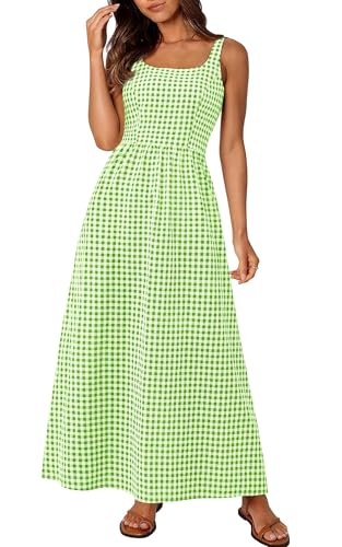 PRETTYGARDEN Women's Summer Gingham Maxi Long Dress - color: Green, size: Medium