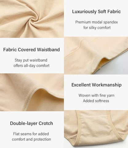 wirarpa Women's Modal Underwear Soft High Waist Briefs Ladies Panties 4 Pack - color: Black/Beige, size: Medium